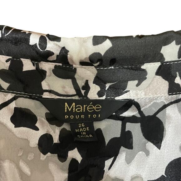 Maree Pour Toi Sheer Pink Black White Floral Burnout Collared Shirt Dress Sz 26 - Picture 2 of 5